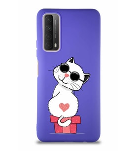 Huawei P Smart 2021 Soft Premier Kapak Coolcat Tasarımlı Silikon Kılıf - Mor (Şeffaf)