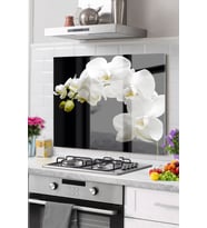 Premium Mutfak Cam Ocak Arkası Koruyucu Tezgah Ankastre Arkası Koruyucu 50x76cm  Çiçek Siyah