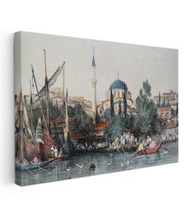 Kanvas Tablo Tophane Sahil Camii Kayıklar Osmanlı Tablosu Ev Ofis Duvar Dekoru