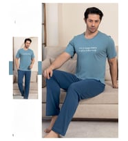 Pijamerry Erkek Bisiklet Yaka Kısa Kol Penye Pijama Takımı 5832 - 1 Adet (Açık Mavi)