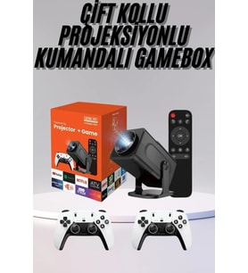 Çift Kollu Game Box Projeksiyon Cihazı Kumandalı Android Tv Dahili Hoparlör