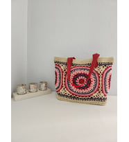 Mandala Desenli, Kağıt İp, Kadın Omuz Çantası,  Çok Renkli