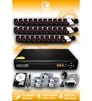 ELITCAM 32 Kameralı Panda 32 Dış Kamera Set 250 GB HDD Full HD Gece Görüşlü Güvenlik Kamerası Sistemi