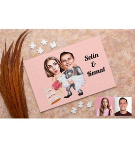 Gelin Damat Pastalı Karikatürlü Kişiye Özel Puzzle