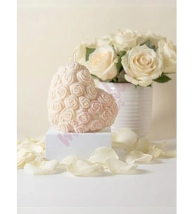 Mumelia Candles Gül Desenli Kalp - Doğal Soya Dekoratif Mum - Beyaz