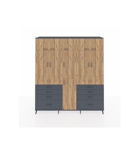 Hyperion Dolap 8 Raflı 8 Çekmeceli 3 Askılı 220x44x243 Antrasit-Çam/Antrasit
