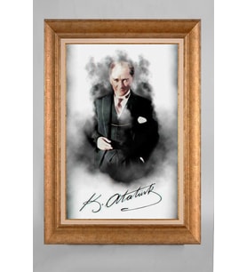 EV İŞYERİ OFİS İÇİN ALTIN ÇERÇEVELİ PASPARTULU ATATÜRK TABLO S756