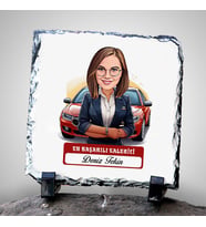 Kişiye Özel Hediye Karikatürlü En Başarılı Kadın Oto Galerici Dekoratif Taş
