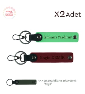 Kardeşe Sıcacık Anı, İsim & Soyisimli 2’li Anahtarlık Hediyesi, Fıstık Yeşil-Bordo-Yeşil