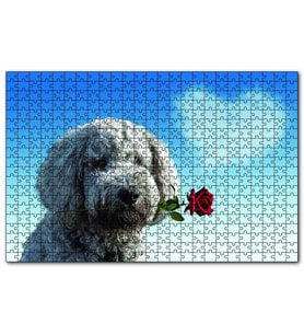 Cakapuzzle  Sevimli Köpek Gül Kalp Aşk 120 Parça Puzzle Yapboz MDF (Ahşap)