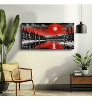Yatay Panoramik Kanvas Tablo Orman Göl Manzara Tablosu Ev Ofis Duvar Dekoru