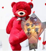 Büyük 90 cm Peluş Ayı ve LED Işıklı Pembe Balonlu Romantik Peluş Ayıcık Buketi – Sevgililer Günü Özel Gün Hediyesi (Kırmızı)