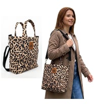 Woodycord El Yapımı Leopar Desenli Gabardin Omuz ve El Çantası