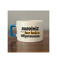 Haddiniz Hariç Her B*ku Biliyorsunuz Baskılı Sarı Kulplu Kare Kupa - Komik Hediye Bardak Fincan Mug