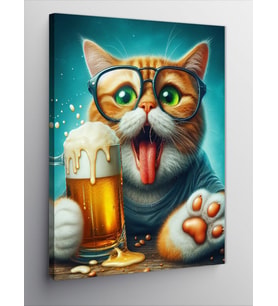 Kanvas Tablo Bira İçen Kedi
