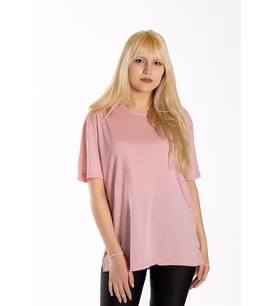 Kadın Pembe Basic Bisiklet Yaka Oversize Pamuklu T-shirt 22Y-3400761-K1