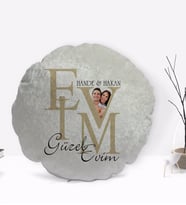 BK Gift Kişiye Özel İsimli Fotoğraflı Evim Güzel Evim Tasarımlı Yuvarlak Dekoratif Kırlent Yastık-2
