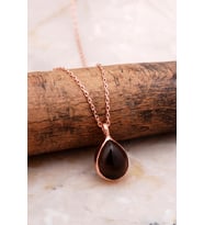 Doğal Smoky Taşlı Mini Damla Rose Gümüş Kolye 7729