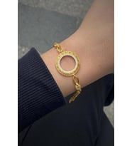 Gümüş grek model pullu çeyrek altın çerçevesi bileklik (Sarı)
