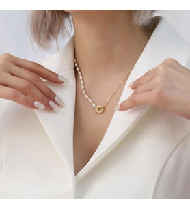 925 Ayar Gümüş Barock White Tatlısu İncisi Kolye-4mm (Gold)