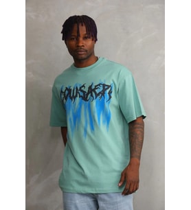Erkek Baskılı T-Shirt Kısa Kol Bisiklet Yaka Rahat Kalıp Tişört - Mint Yeşili