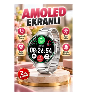 AMOLED Ekranlı Metal Akıllı Saat – Bluetooth Arama, Kadın Sağlığı ve Hatırlatıcı Özellikli