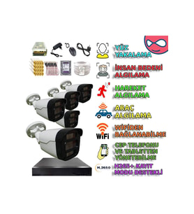XMPro 5 KAMERALI 4 WARM LEDLİ GECE RENKLİ GÖSTEREN 1080P PLASTİK KASA GÜVENLİK KAMERA SETİ