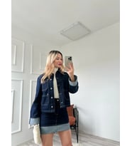 Kadın Denim Etek Ceket Takım Mavi
