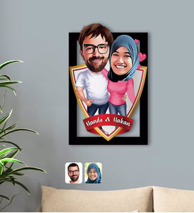 BK Gift Kişiye Özel İsimli Sevgililer Karikatürlü 3D Ahşap Tablo-58