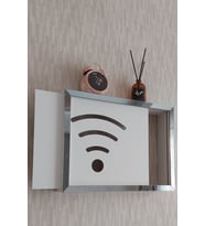 30x40x7 cm Wifi Desenli Beyaz-Füme Duvara Asılabilir Sigorta ve Modem-Wifi Saklama Kutusu! Saklama Kutusu