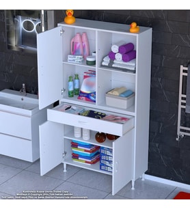 Modilayn AFRA 95x173x32,5 cm 1 Çekmece 3 Kapak 3 Raf 6 Bölme Çok Amaçlı Banyo & Mutfak Dolabı (B.Beyaz)