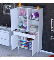 Modilayn AFRA 95x173x32,5 cm 1 Çekmece 3 Kapak 3 Raf 6 Bölme Çok Amaçlı Banyo & Mutfak Dolabı (B.Beyaz)