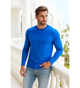 Erkek Uzun Kollu Bisiklet Yaka Tişört - %100 Pamuk Basic Relaxed T-shirt
