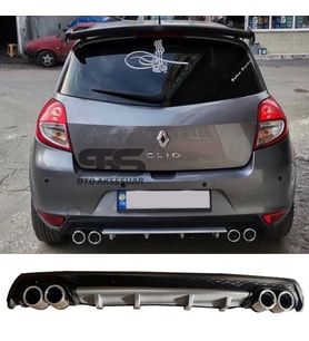 Renault Clio 3 Difüzör Arka Tampon Eki 4 Egzoz Çıkışlı Gri Lüx Tip