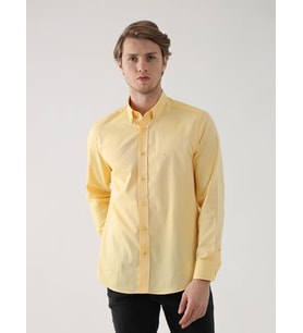 Sarı Erkek Regular Fit Oxford Brent Düğmeli Yaka Uzun Kol Gömlek - 94862