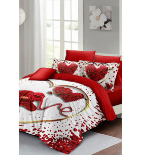 Sevgililer Günü Özel Çift Kişilik Nevresim Takımı Pamuk Saten Love Feather