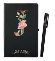 Harf Tasarımlı Kişiye Özel Hediye Siyah Defter ve Siyah Roller Kalem Seti