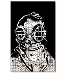 Cakapuzzle Siyah Zeminde Eski Moda Dalgıç Kıyafeti Puzzle Yapboz MDF (Ahşap) (120 Parça)