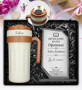 Öğretmenler Gününe Özel 700 ML Dereceli Kişiye Özel Termos & Özel Tasarım Cam Plaket