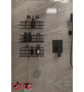 Siyah Yapışkanlı Kancalı Banyo ve Mutfak Rafı, Banyo Düzenleyicisi (3 Adet TŞ01 )