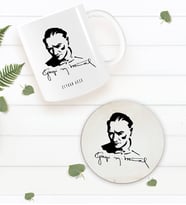 BK Gift Kişiye Özel Atatürk Temalı Beyaz Kupa Bardak ve Yuvarlak Ahşap Bardak Altlığı Hediye Seti -19