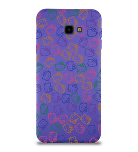 Samsung Galaxy J4 Plus Uyumlu Lansman Kılıf Hello Kitty Tasarımlı İçi Kadife Kapak-Mor (Şeffaf)