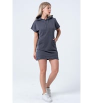 Füme Uzun Sweatshirt Elbise Tunik Kısa Kollu Kanguru Cepli