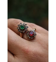 STONEAGE JEWELLERY Bronz Yüzük Çift Çiçek (Altın / Dore)
