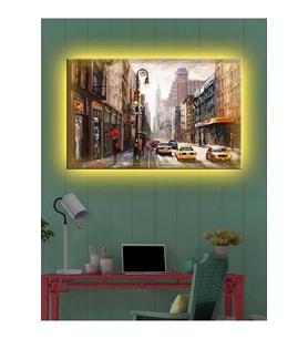 Led Işıklı Sokak Yağlı Boya (yatak Odası Tablosu)