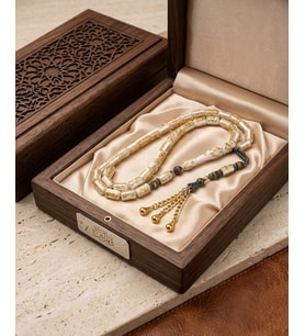 Golden Rosary Beyaz Uçak Camı Yıldız Taşı Gold İşlemeli Premium Tesbih