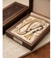Golden Rosary Beyaz Uçak Camı Yıldız Taşı Gold İşlemeli Premium Tesbih