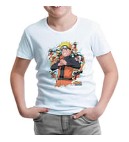 Naruto with Several Naruto Figures Beyaz Çocuk Tshirt