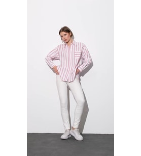 Çizgili Boyfriend Oversize Poplin Kadın Gömlek
