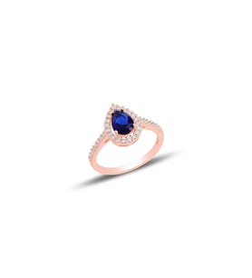 Söğütlü Silver Gümüş rose safir taşlı damla modeli yüzük